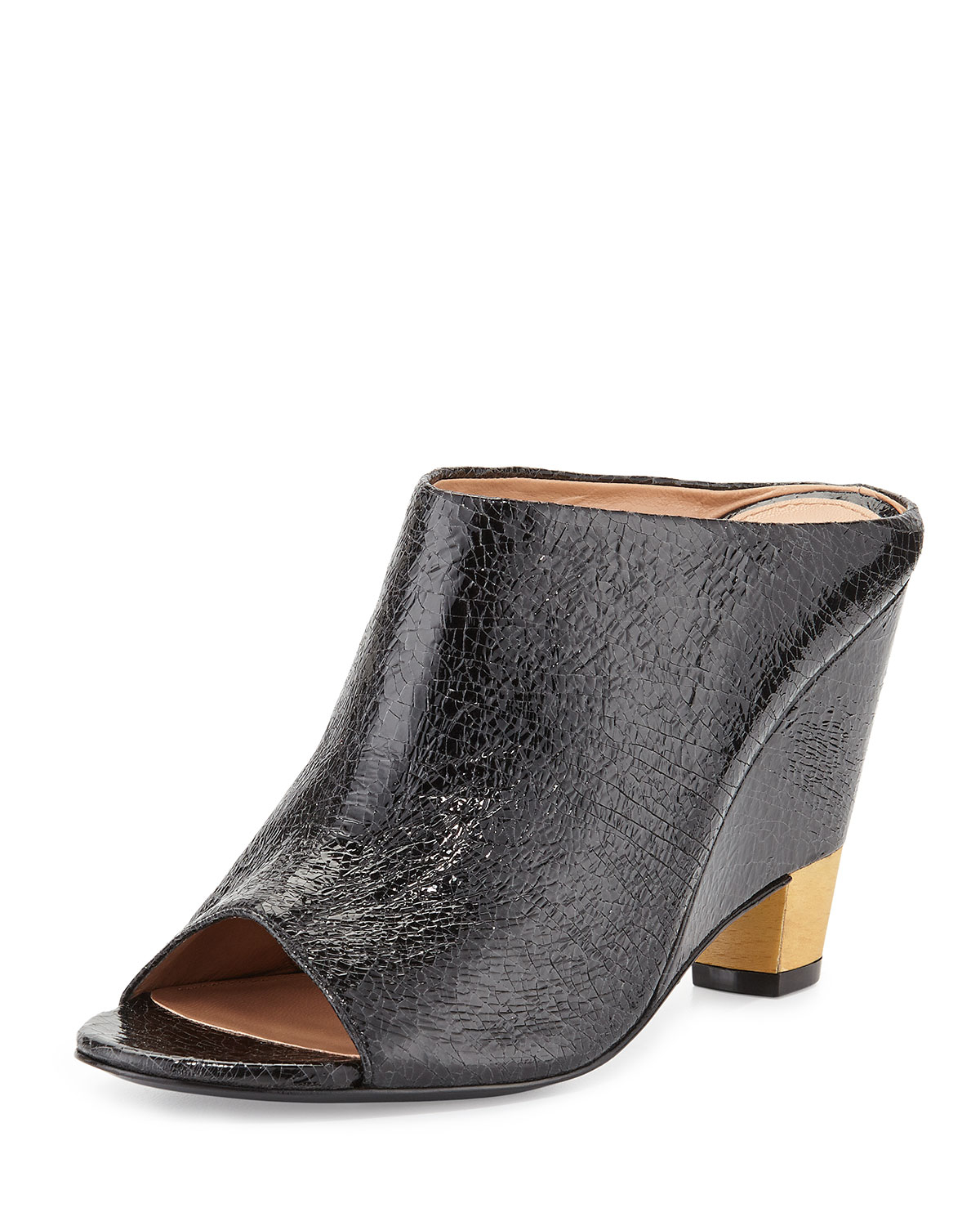 black leather wedge mules