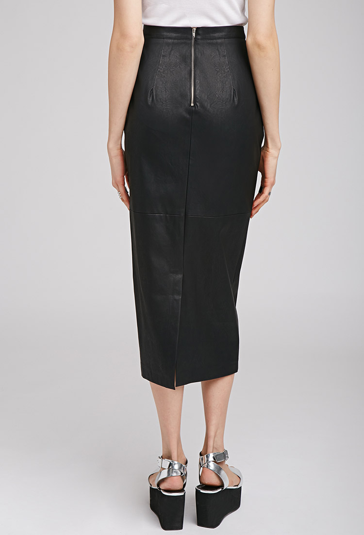 Forever 21 Faux Leather Midi Pencil Skirt in Black | Lyst