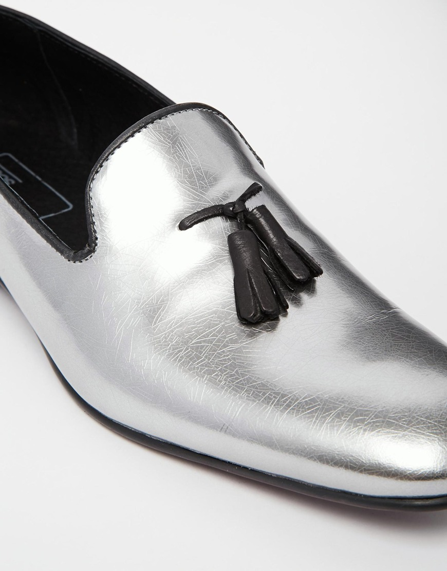 silver mens loafers