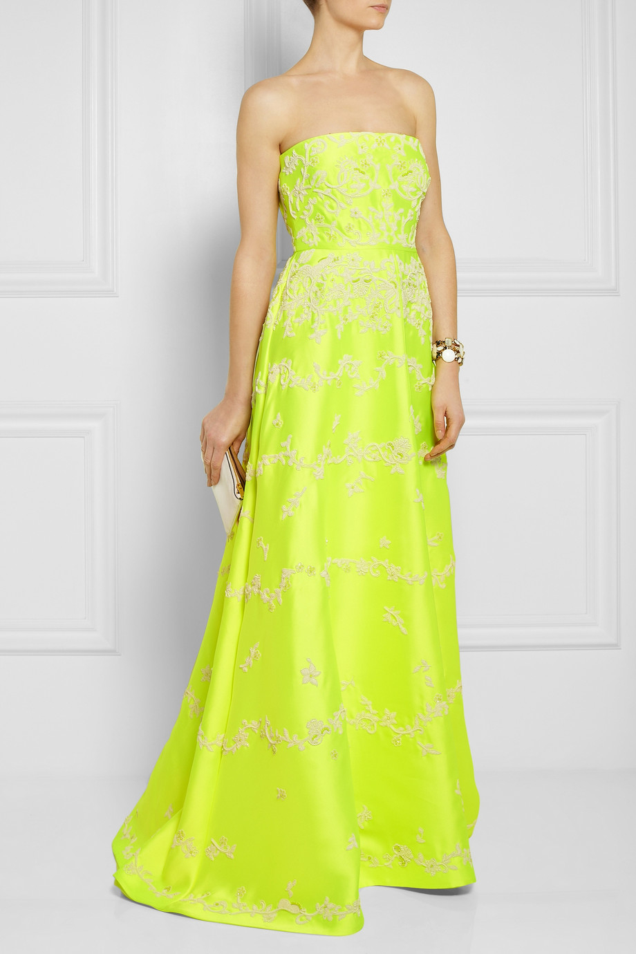 Valentino Embellished Neon Duchesse Satin Gown In Green Lyst