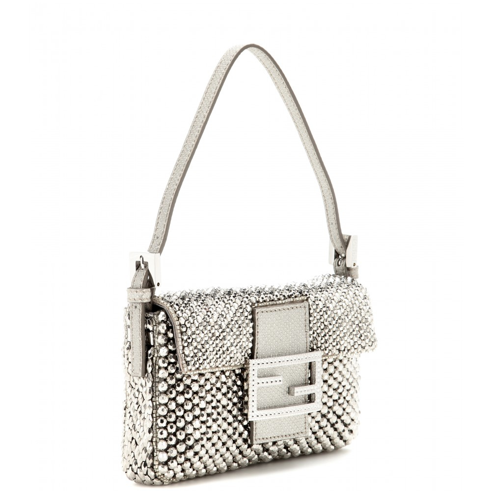 Fendi Mini Baguette Embroidered Shoulder Bag in Metallic