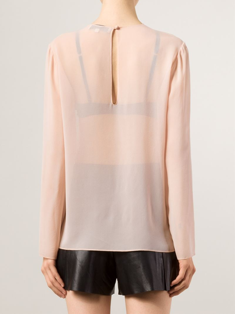 Lyst Fleur du mal Sheer Long Sleeve Blouse in Pink
