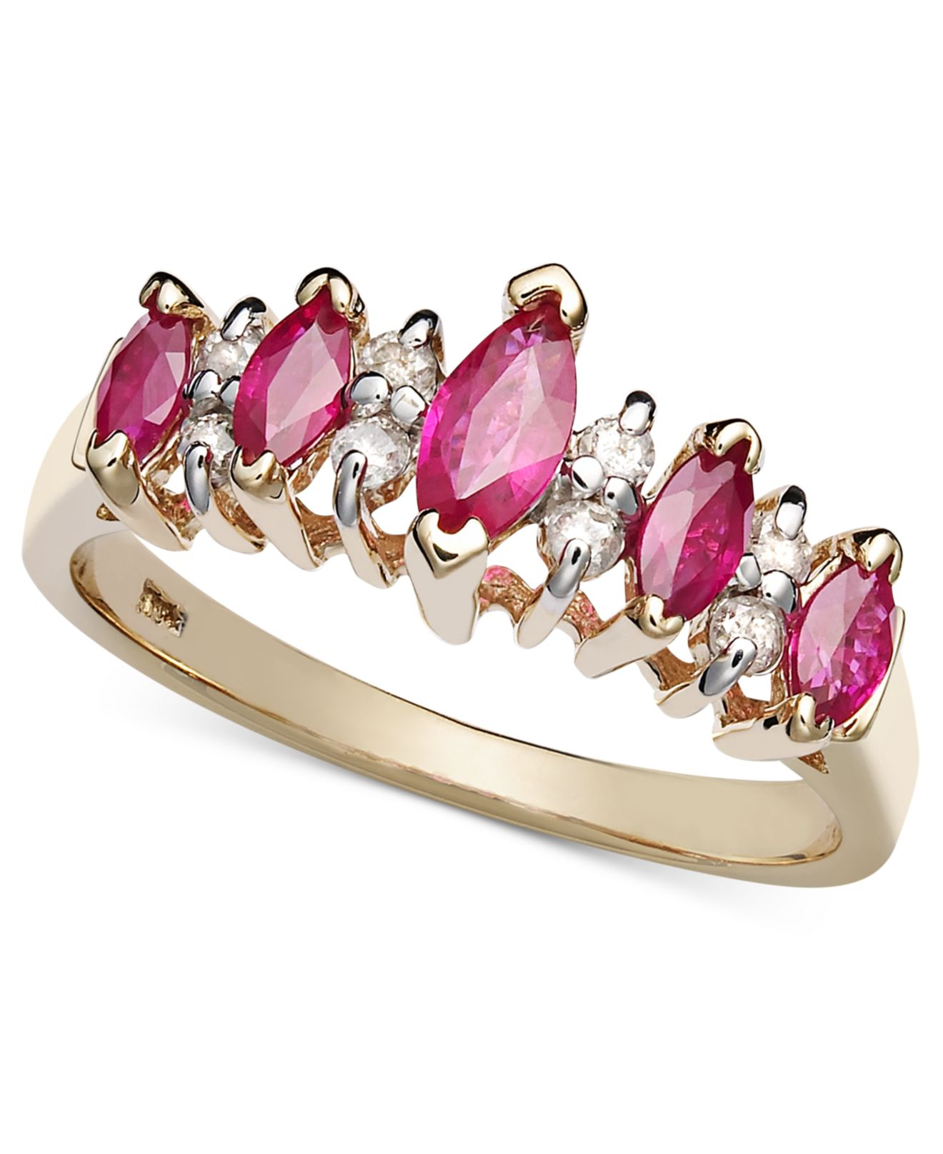 Macy&#39;s 14k Gold Ring, Ruby (7/8 Ct. T.w.) And Diamond (1/8 Ct. T.w.) Band in Metallic - Lyst