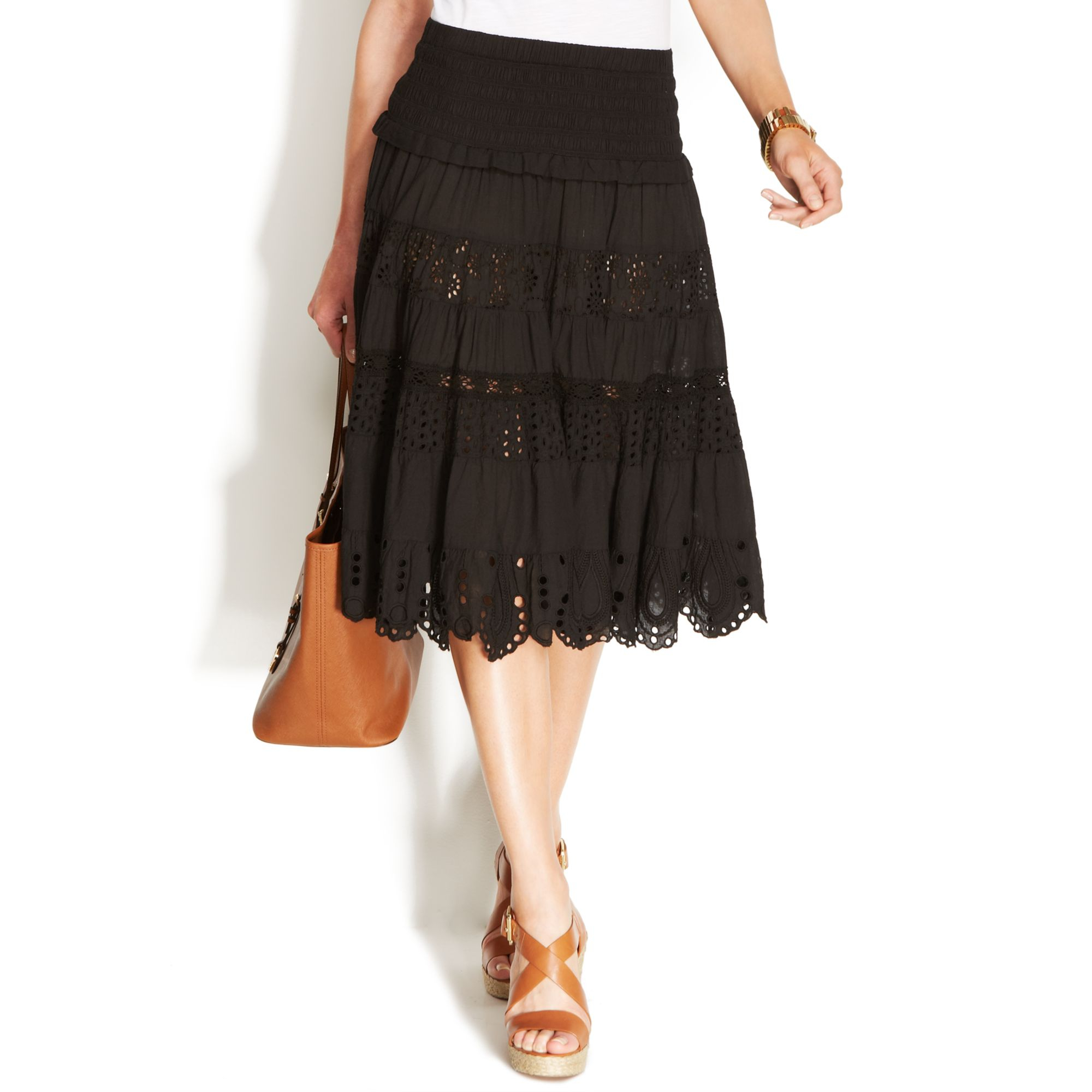 Michael Kors Michael Petite Tiered Eyelet Skirt in Black Lyst