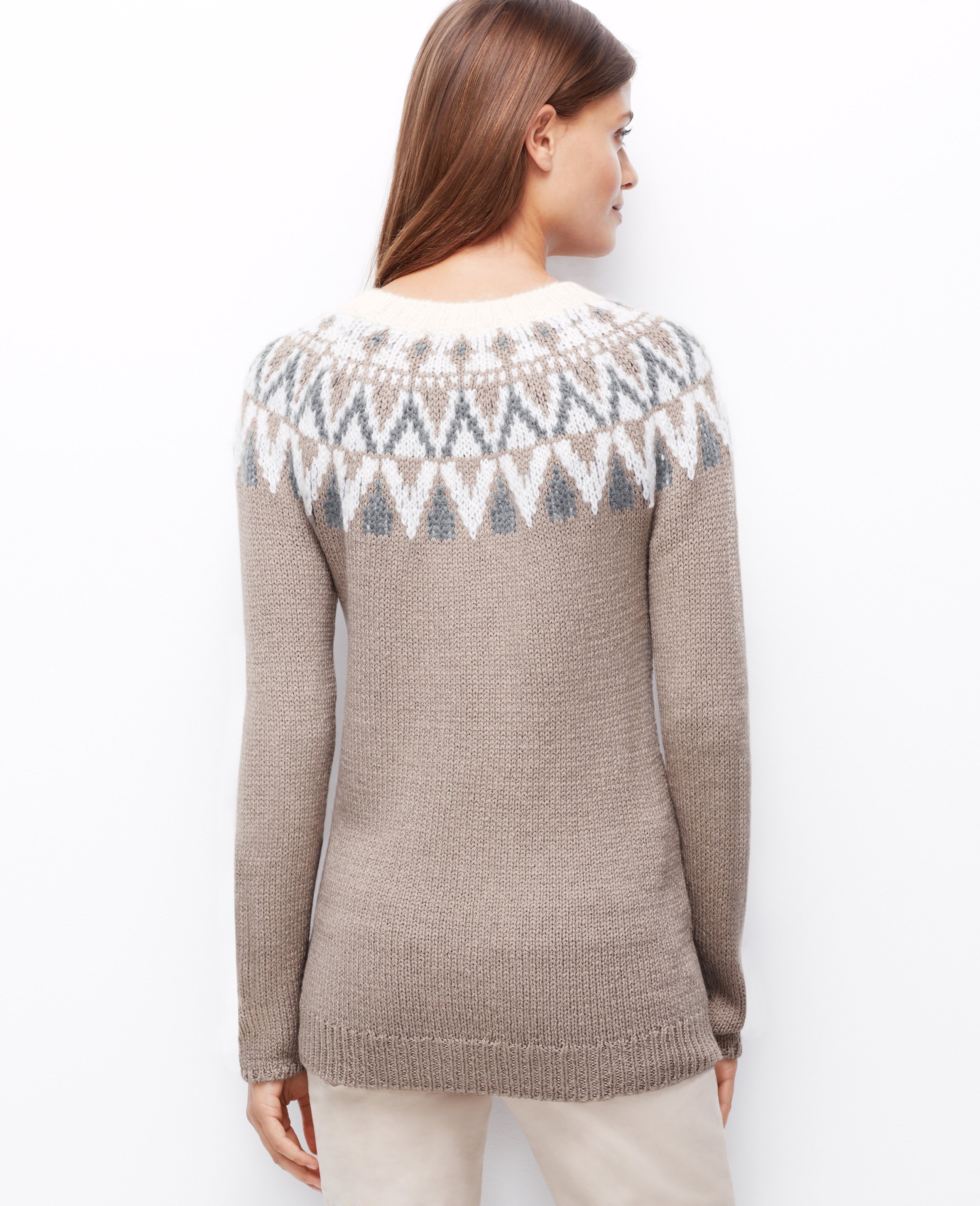 Ann taylor Fair Isle Tunic Sweater in Gray | Lyst