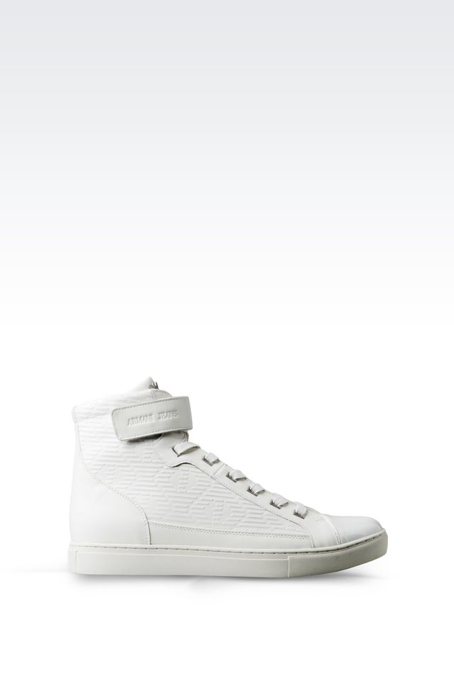 Armani Jeans High Top Sneaker In Leather in White for Men | Lyst