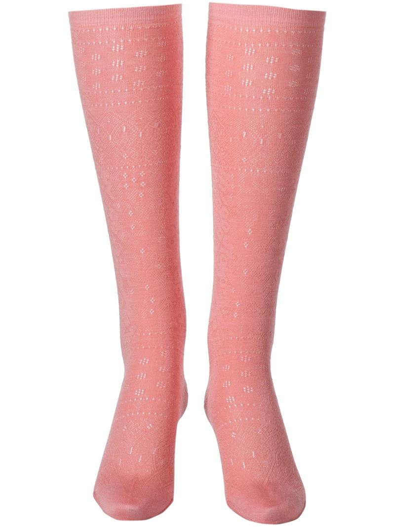 Meadham kirchhoff Patterned Kneehigh Socks in Pink Lyst