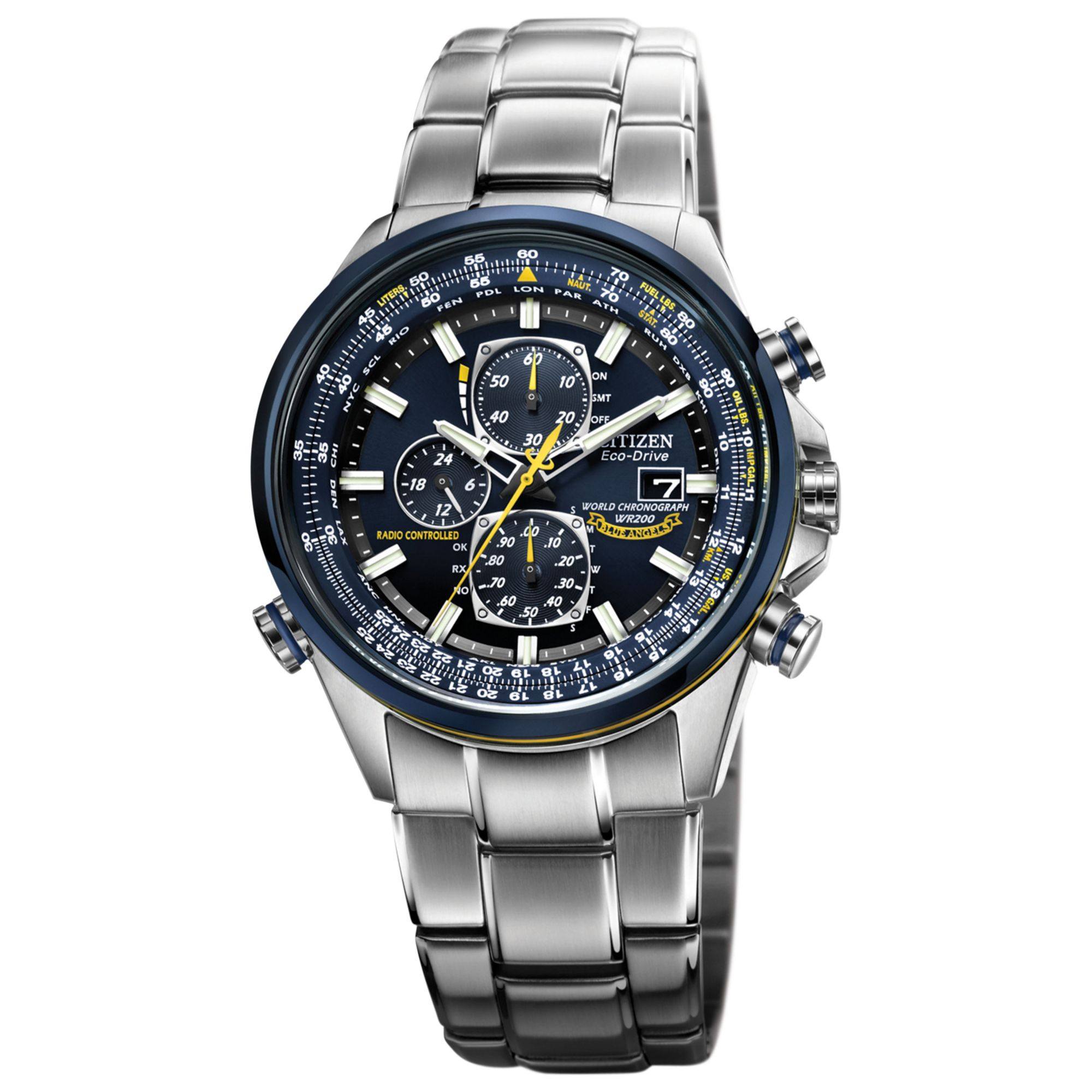 Citizen Men's Eco-drive Blue Angels World Chronograph A-t Stainless Steel Bracelet Watch 43mm