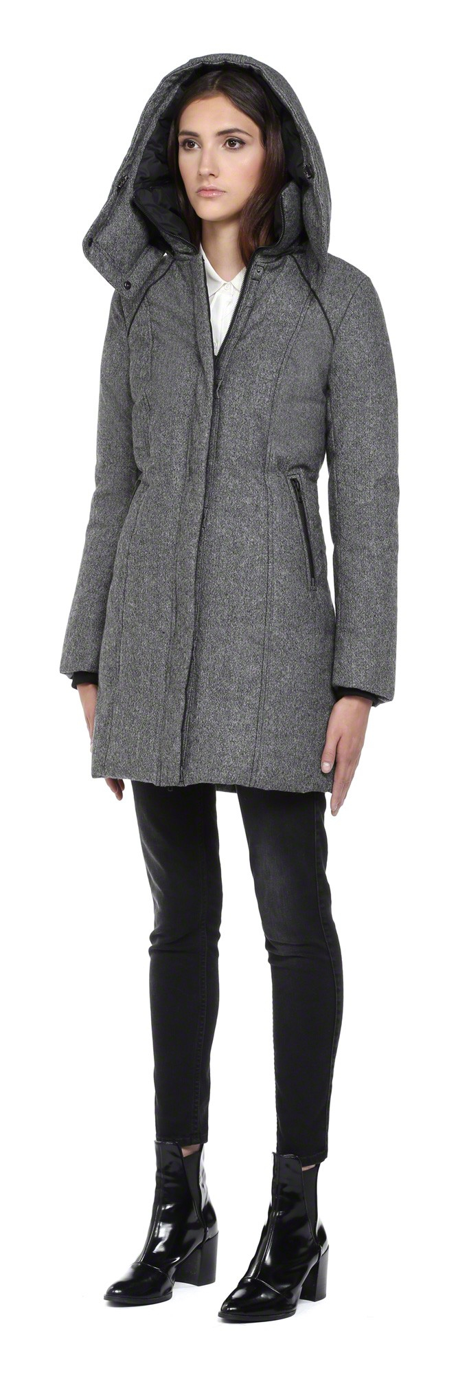 SOIA & KYO Sacha Black Wool Down Coat With Hood in Gray - Lyst