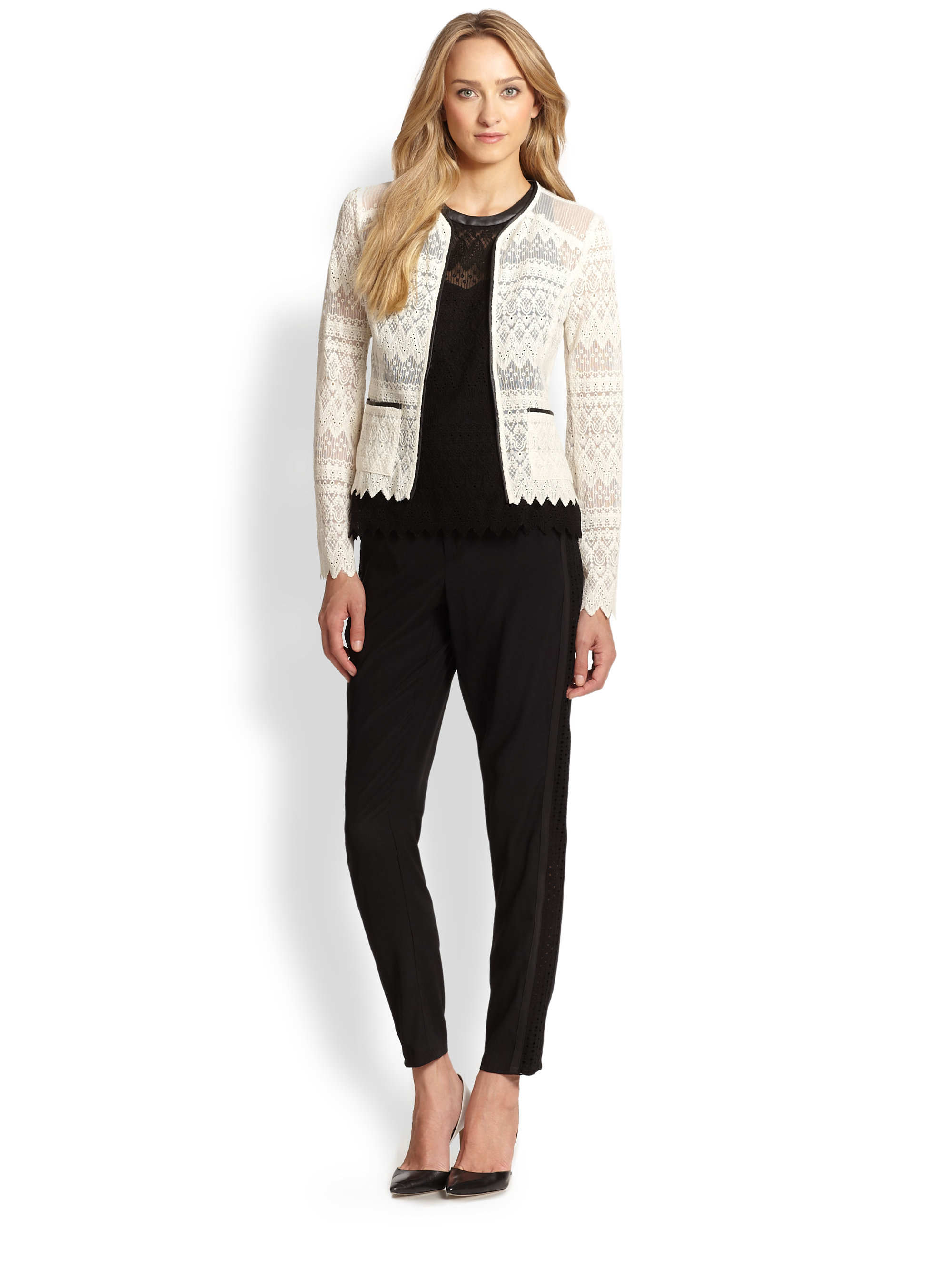 Nanette Lepore Journey Lace Cardigan Jacket  in Ivory 