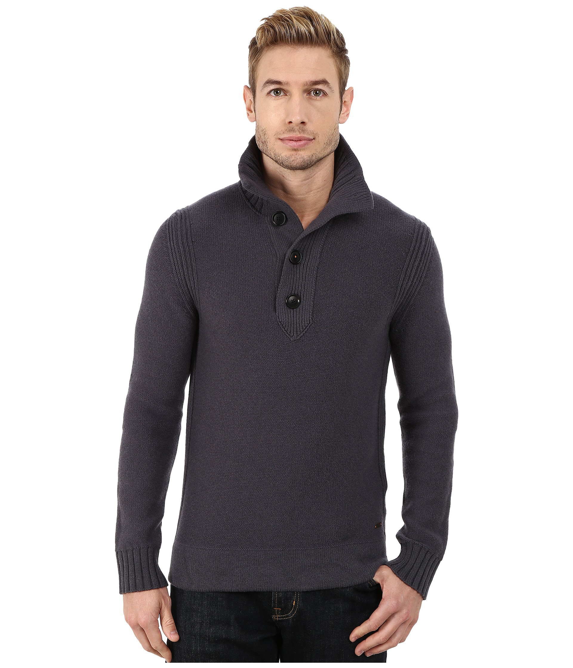men's button mock neck sweater