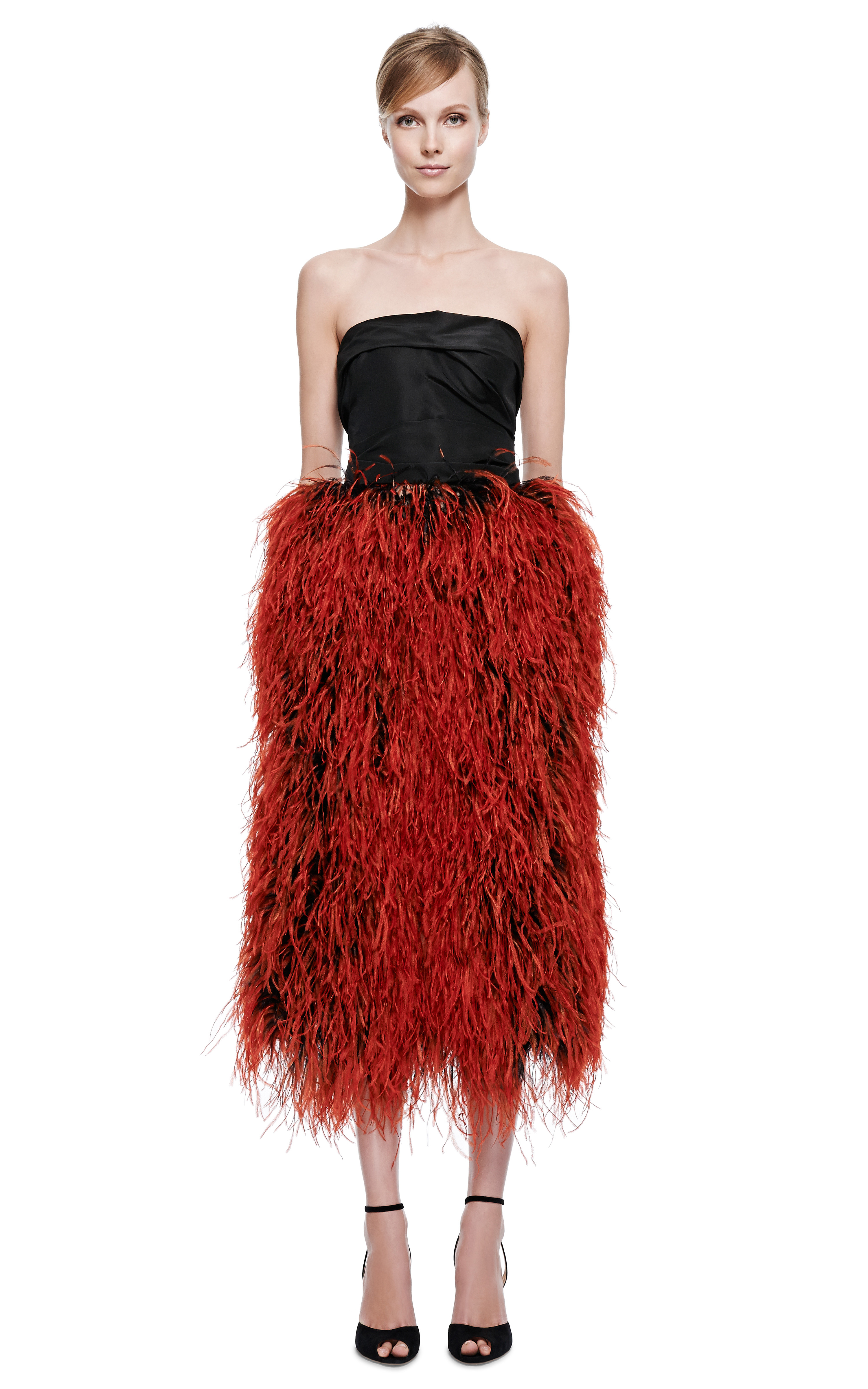 evening gown with ostrich feathers