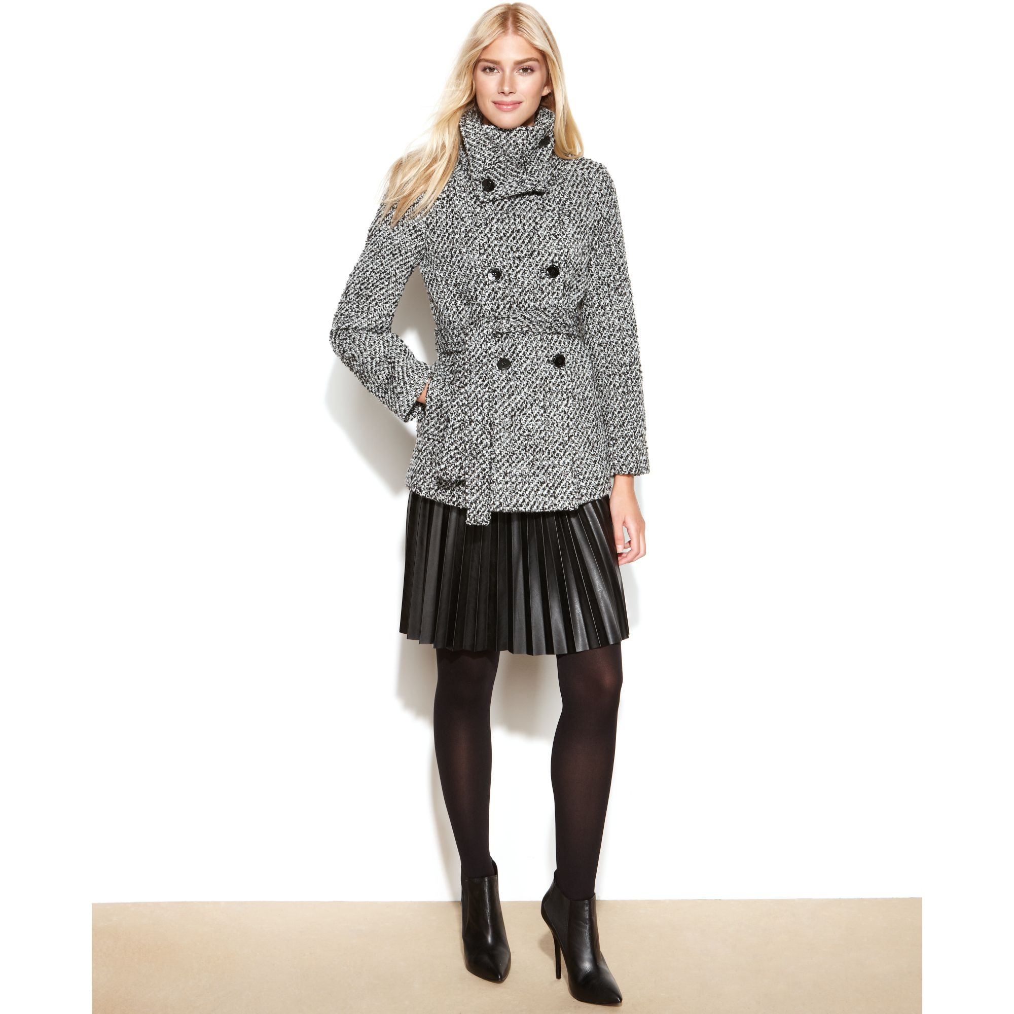 calvin klein women's double breasted wool coat with belt