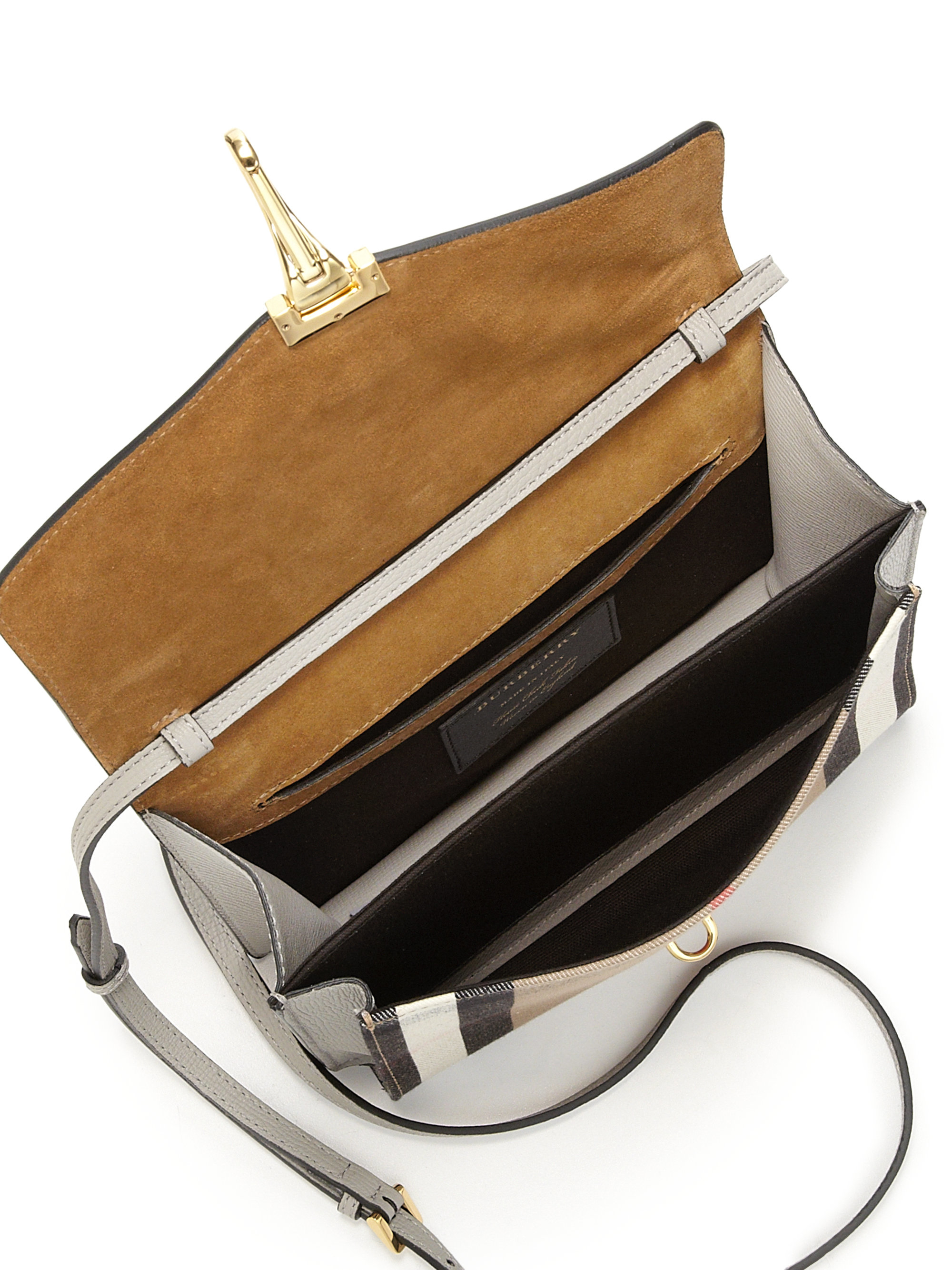 small leather and house check crossbody bag