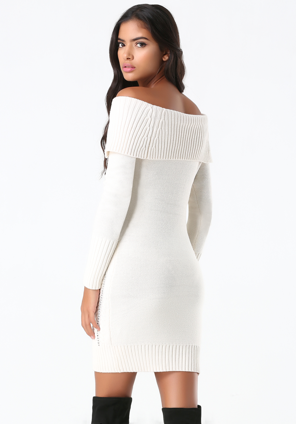 Bebe Off Shoulder Sweater Dress in White - Lyst