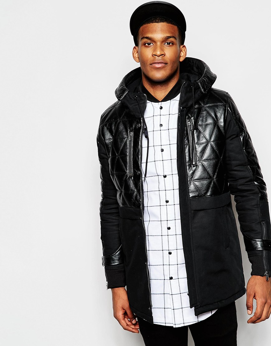 Black Kaviar Quilted Jacket With Faux Leather in Black for Men | Lyst