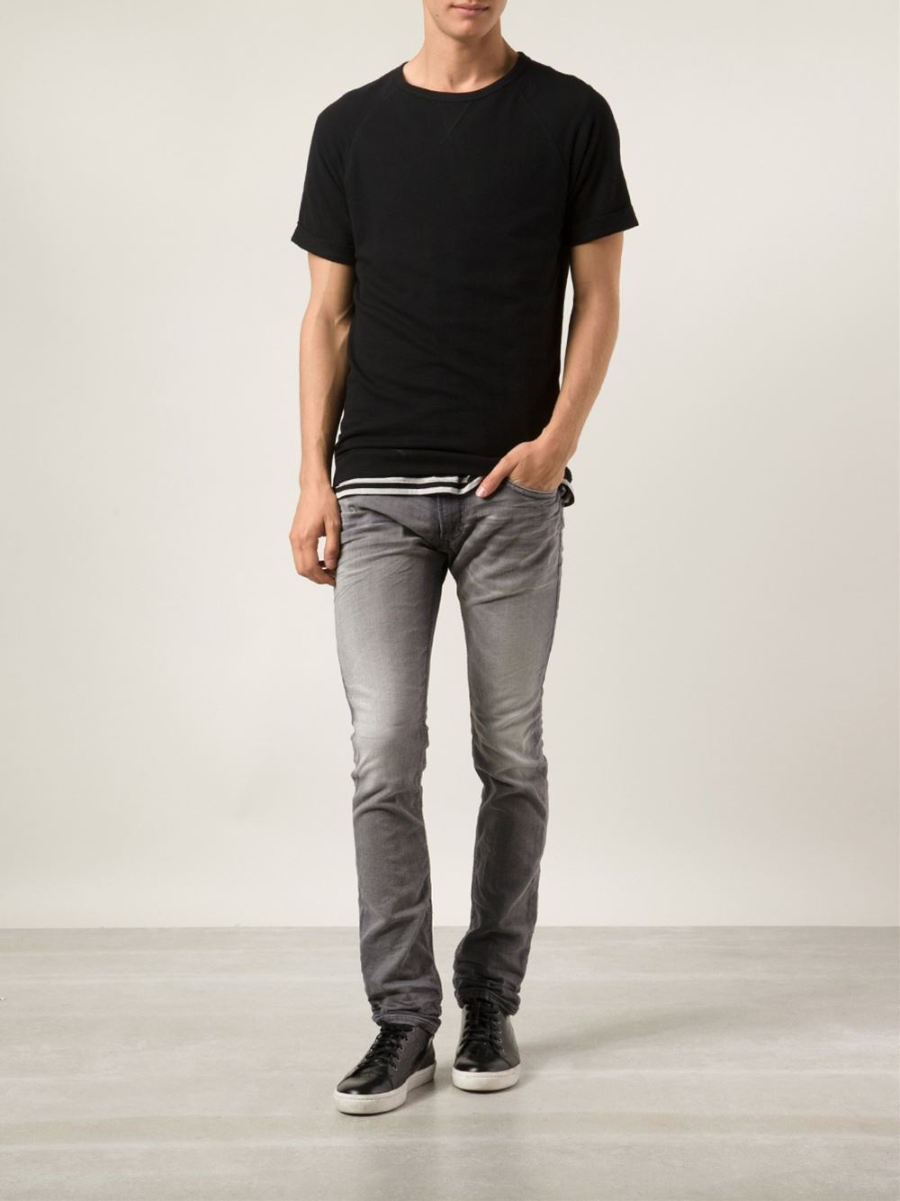 DIESEL Thavar Sweat Jeans in Gray for Men | Lyst