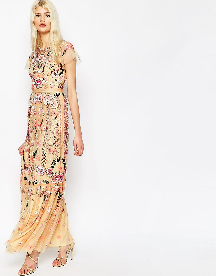 yellow embellished maxi dress