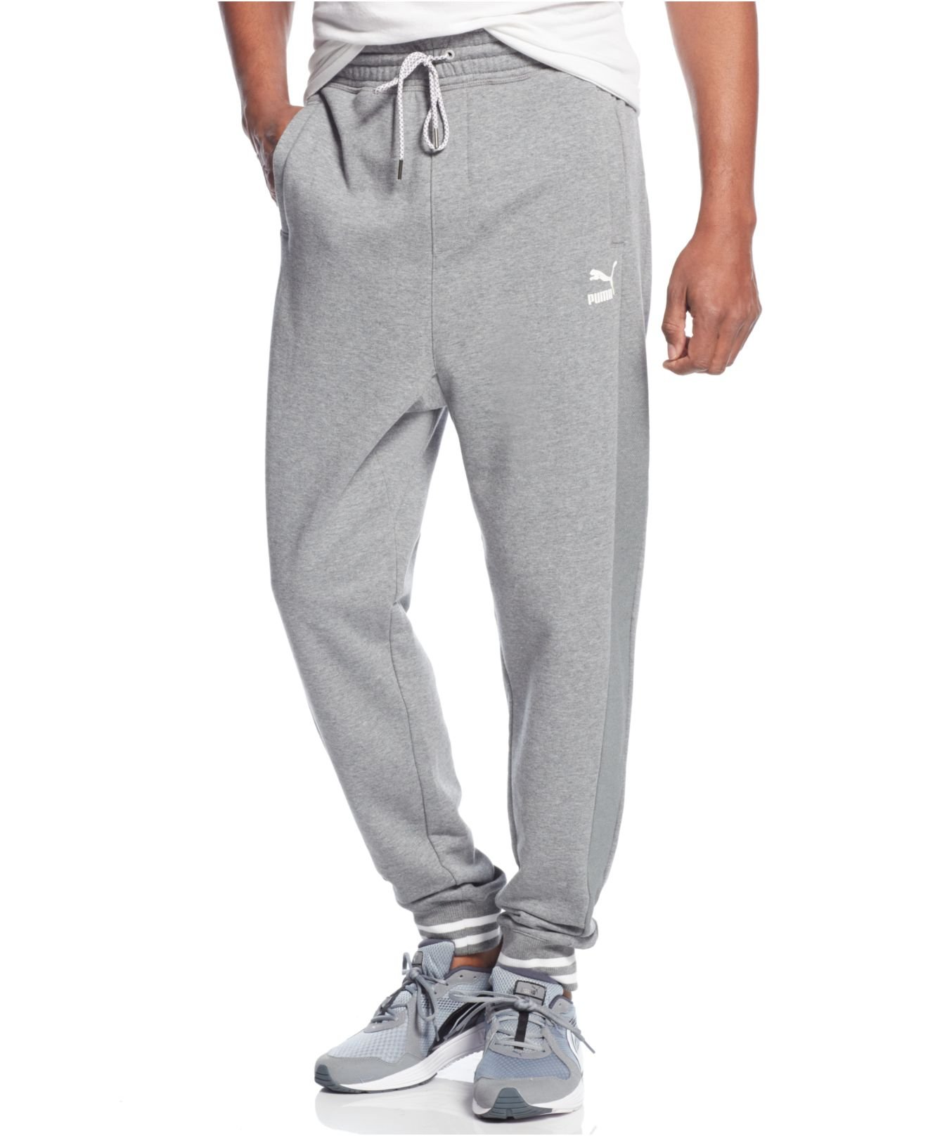 Download PUMA Striped-Cuff Joggers in Grey Heather (Gray) for Men ...