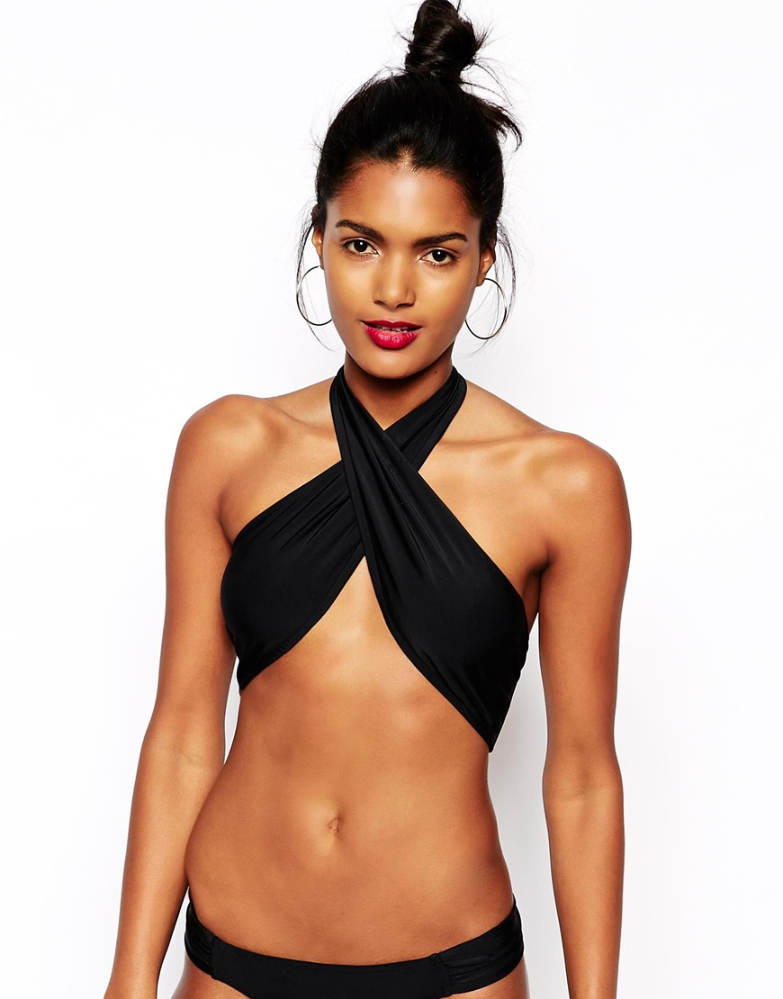 ASOS Cross Wrap Bikini Top in Black | Lyst