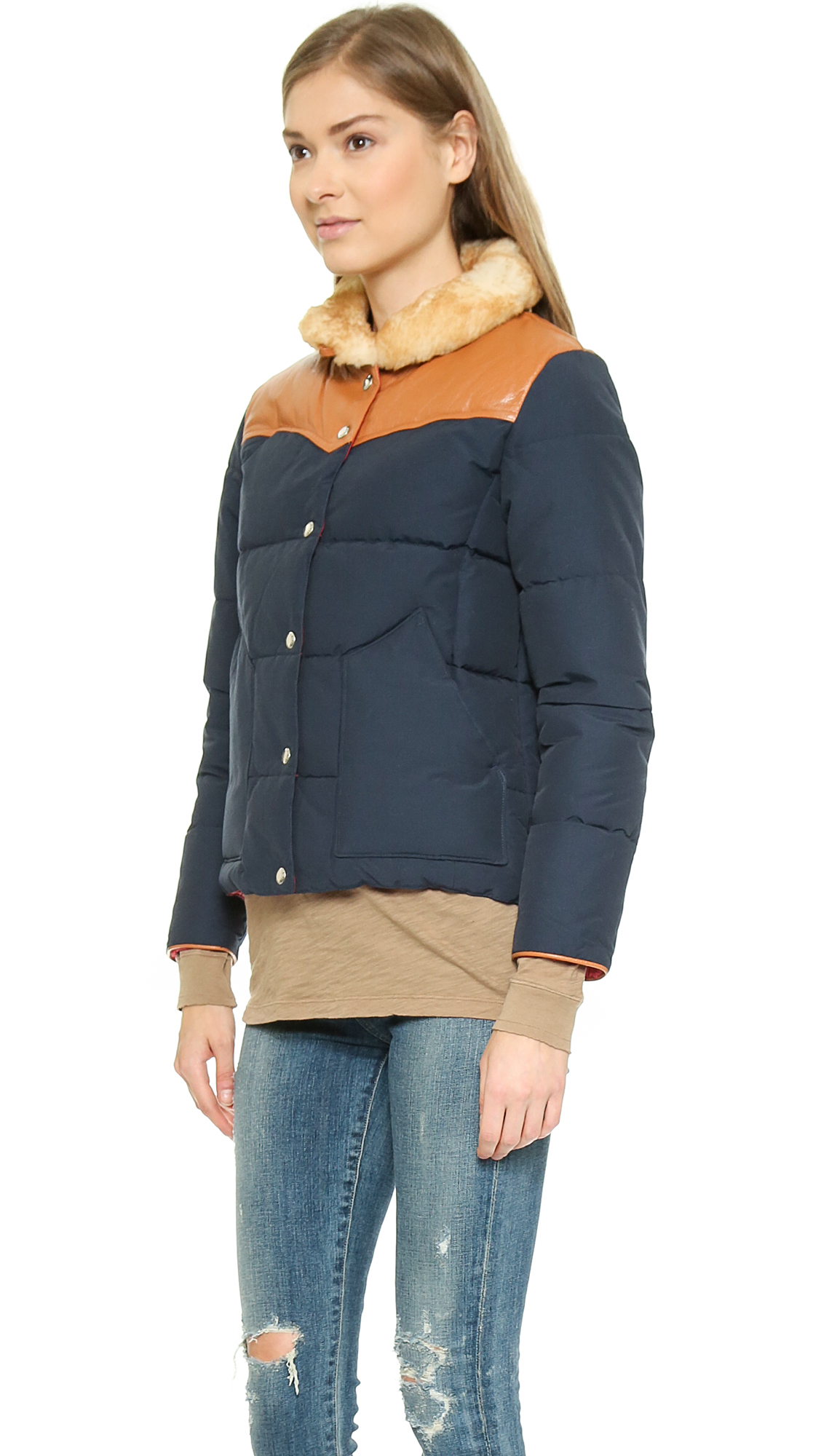 Penfield Rockwool Shearling Collar Down Jacket - Navy in Blue | Lyst