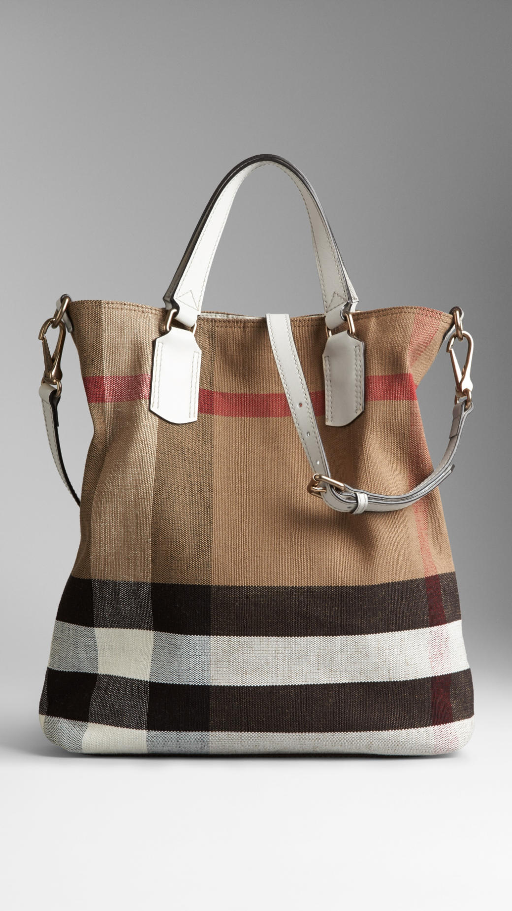 Burberry Medium Canvas Check Tote Bag in White (Brown) | Lyst