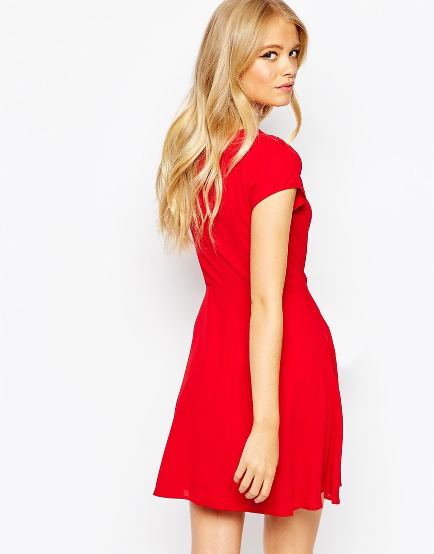 Lyst - Love Plunge Tie Front Mini Dress in Red