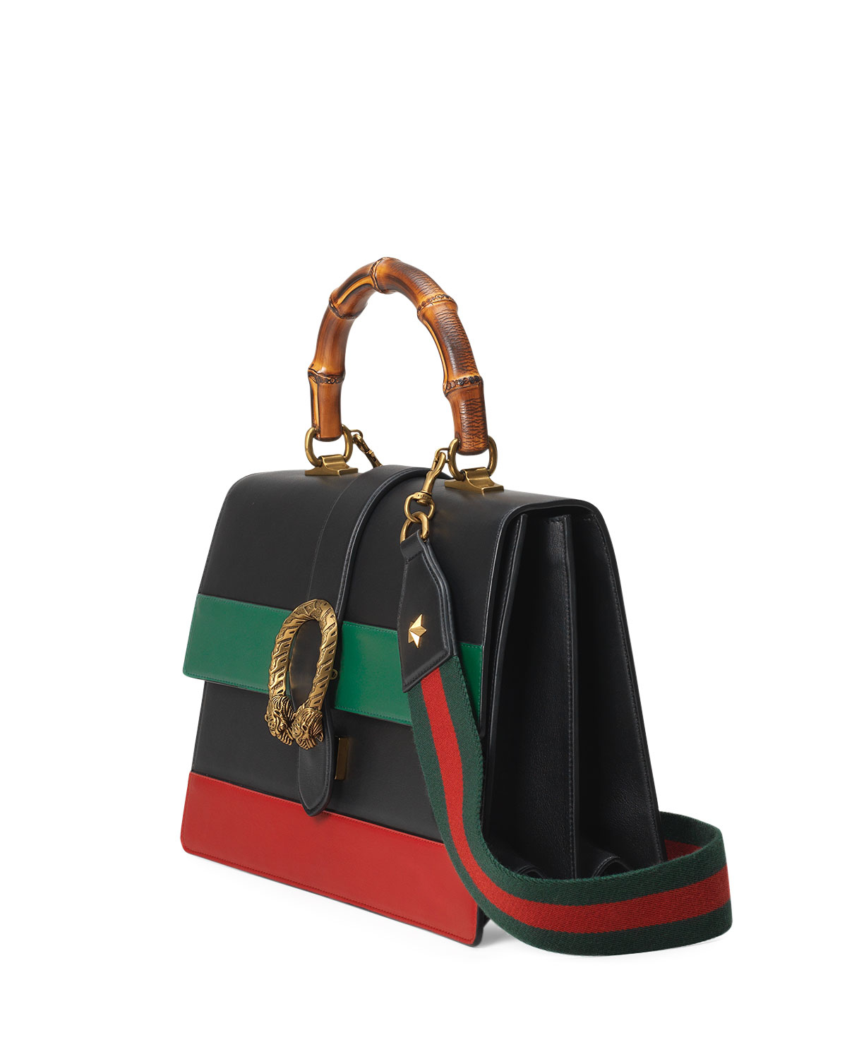 Gucci Leather Dionysus Striped Bamboo Top-Handle Bag in Black - Lyst
