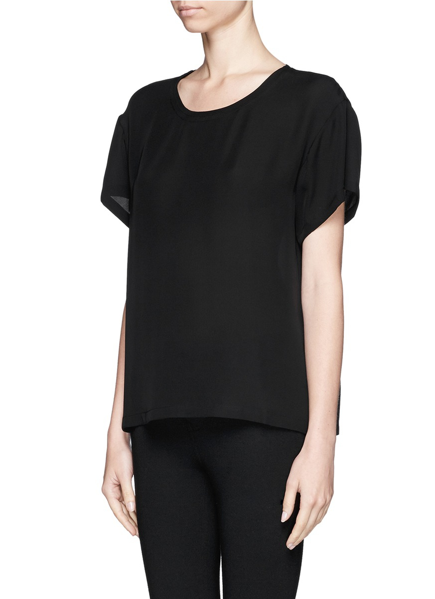 Theory Round Neck Silk Tshirt in Black Lyst