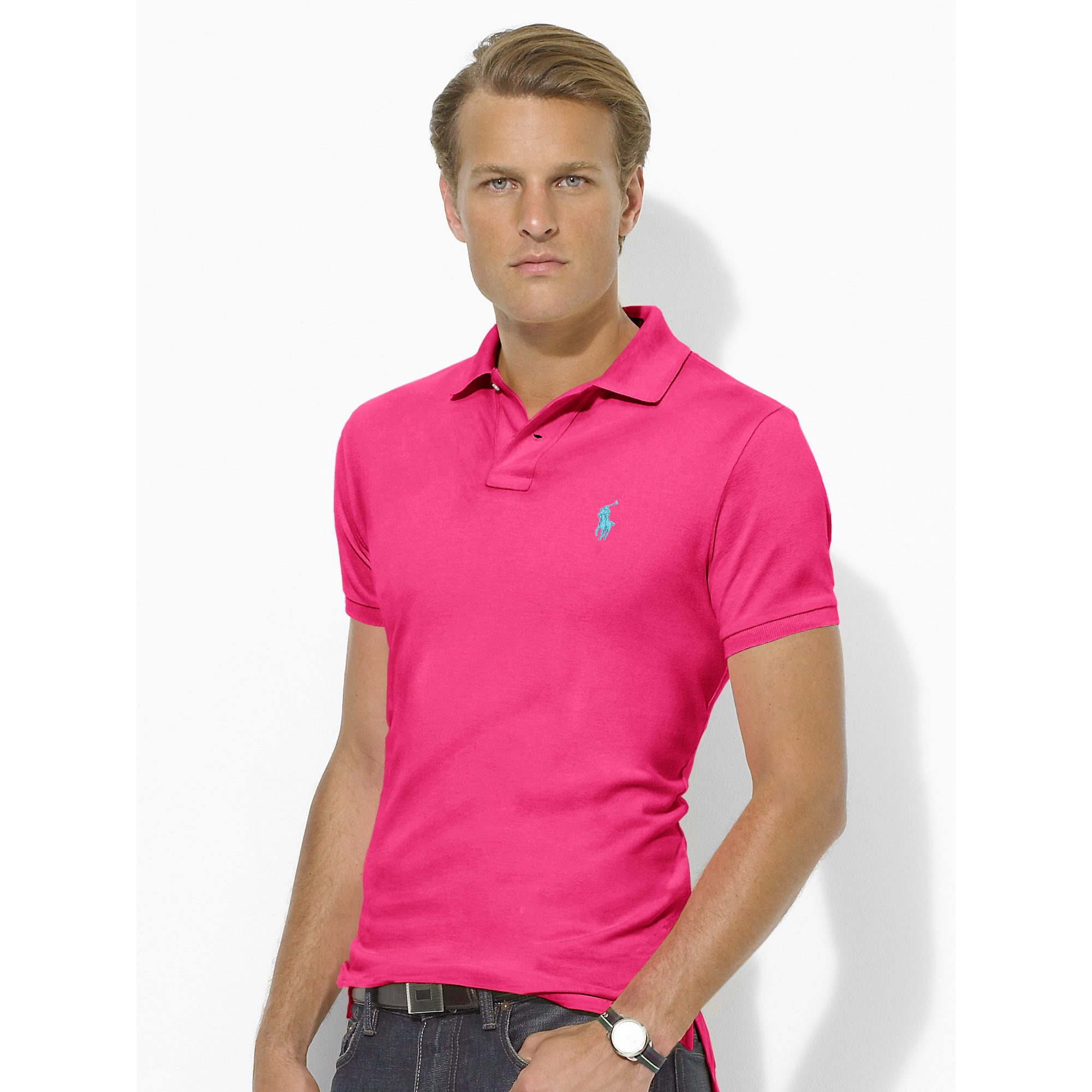 Polo Ralph Lauren Custom-fit Mesh Polo Shirt in Pink for Men | Lyst