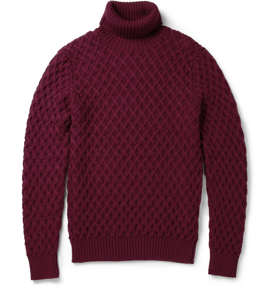 Lyst - Etro Cable-Knit Rollneck Wool Sweater in Red for Men