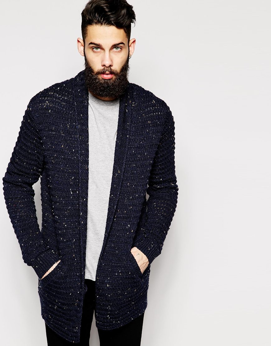 Asos Longline Cardigan With Neps in Blue for Men | Lyst