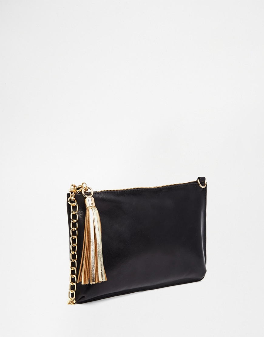 Urbancode Leather Clutch Bag With Optional Shoulder Strap in Black - Lyst