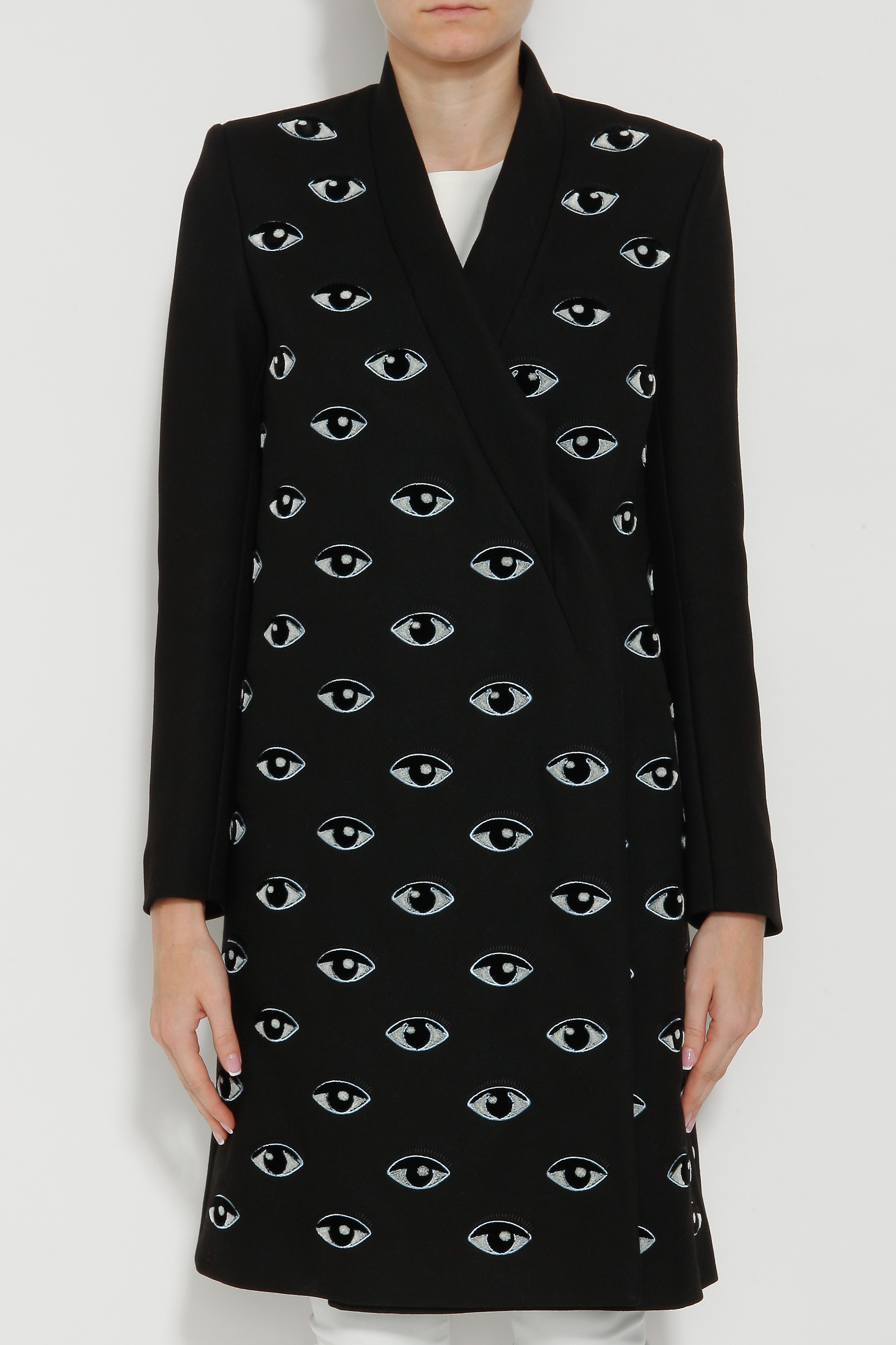 KENZO Eye Embroidered Coat in Black Lyst