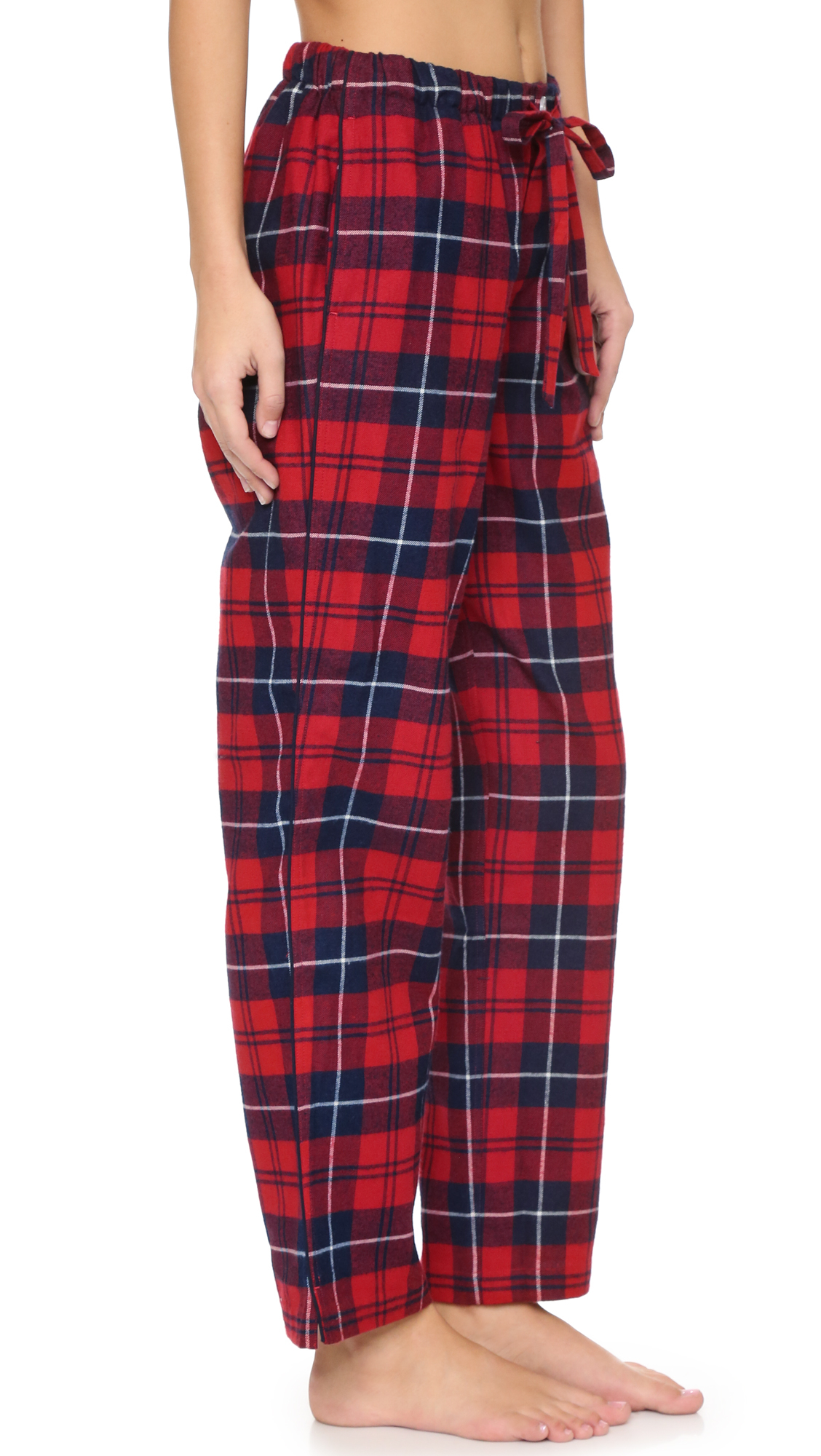 red and blue plaid pajama pants