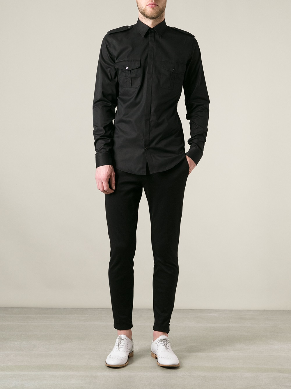 Gucci Military Style Shirt in Black for Men | Lyst