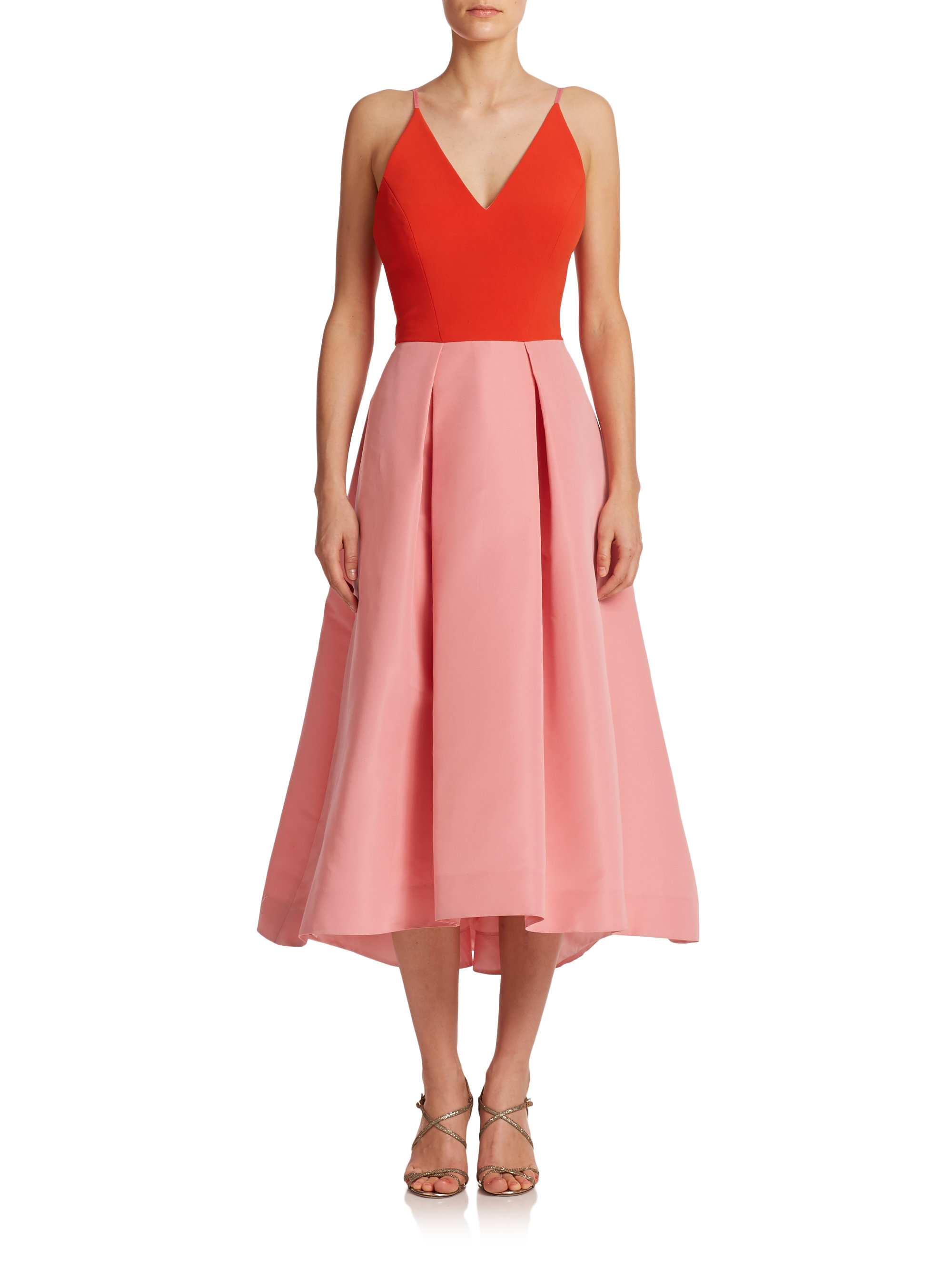 pink and red colorblock dress