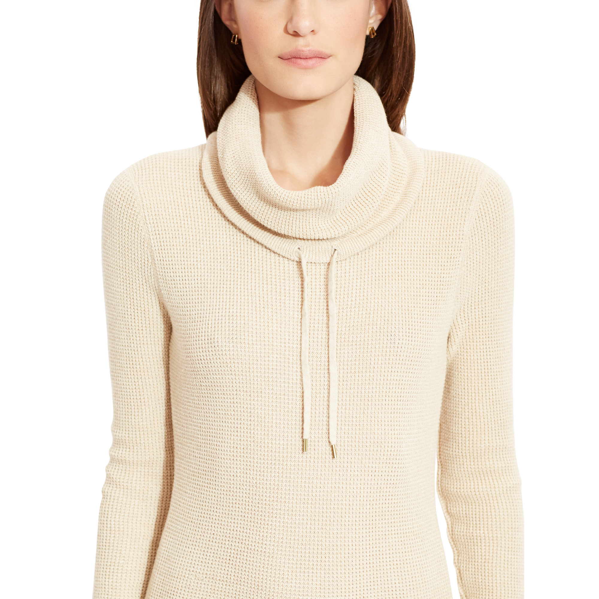 Ralph Lauren Cotton Waffle-knit Sweater Dress in Cream Marl (Natural) - Lyst