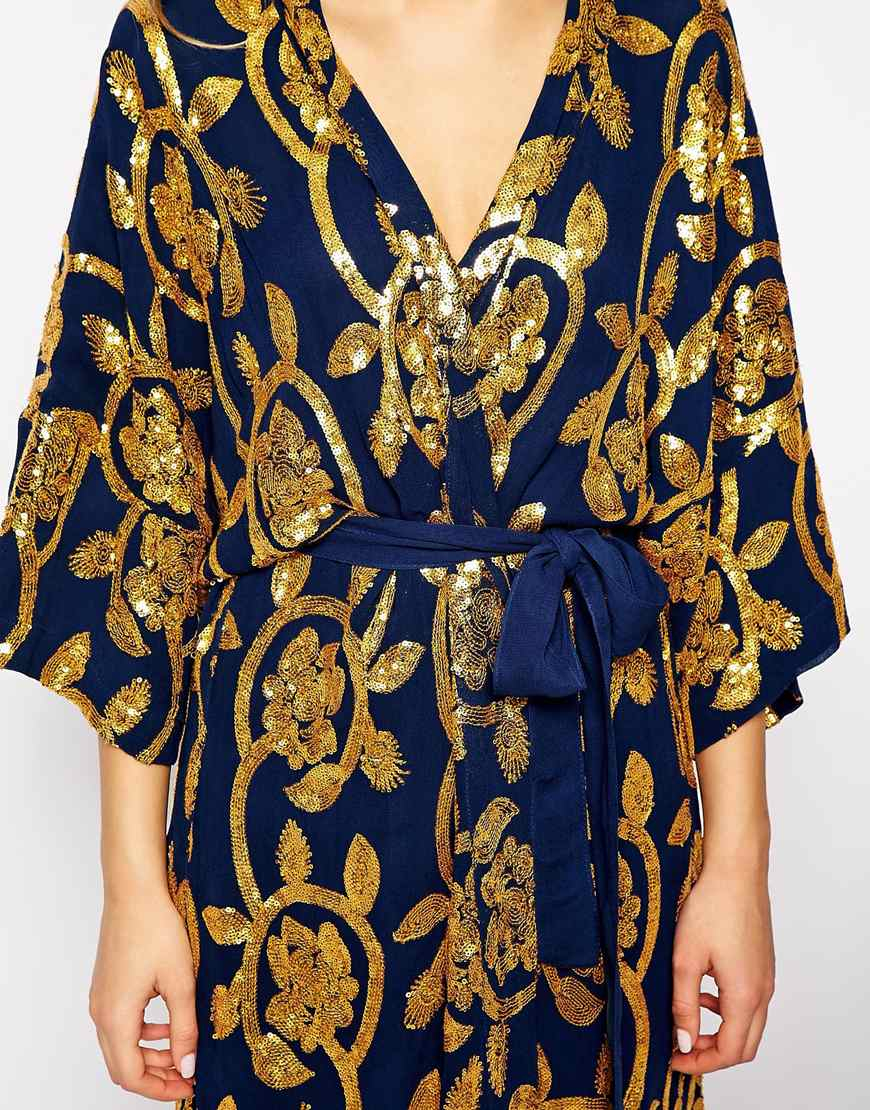 Ganni Gardenia Kimono In Floral Sequins in Blue - Lyst