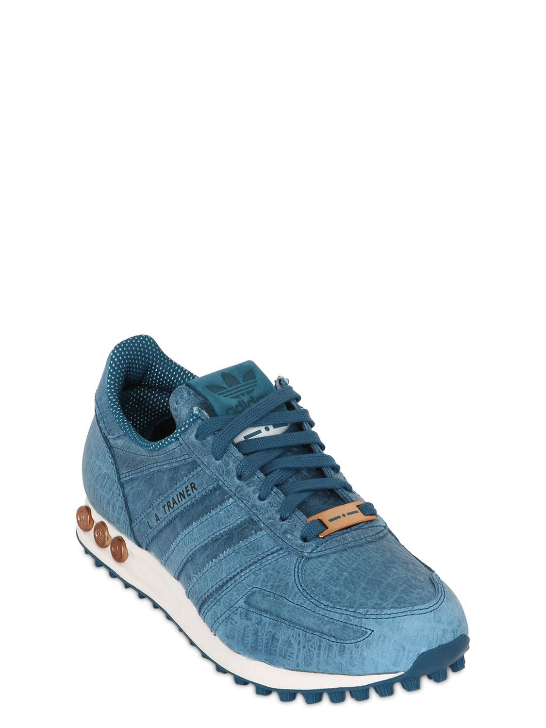 adidas Originals La Trainer Embossed Leather Sneakers in Light Blue (Blue)  - Lyst