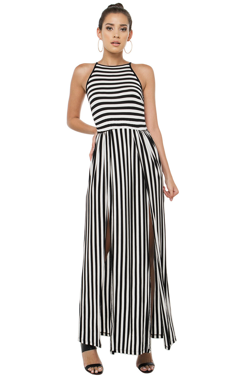 Lyst - Akira Cut Loose Black White Hi Leg Slit Maxi Dress ...
