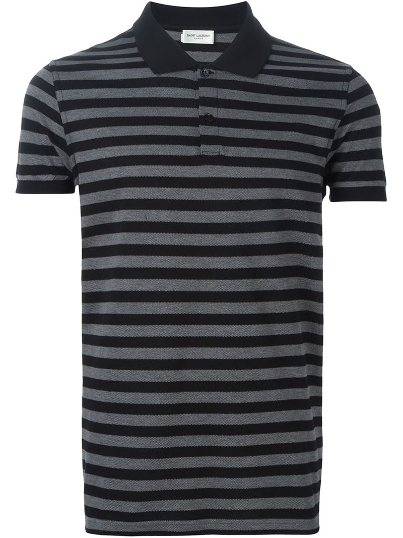 black striped polo shirt