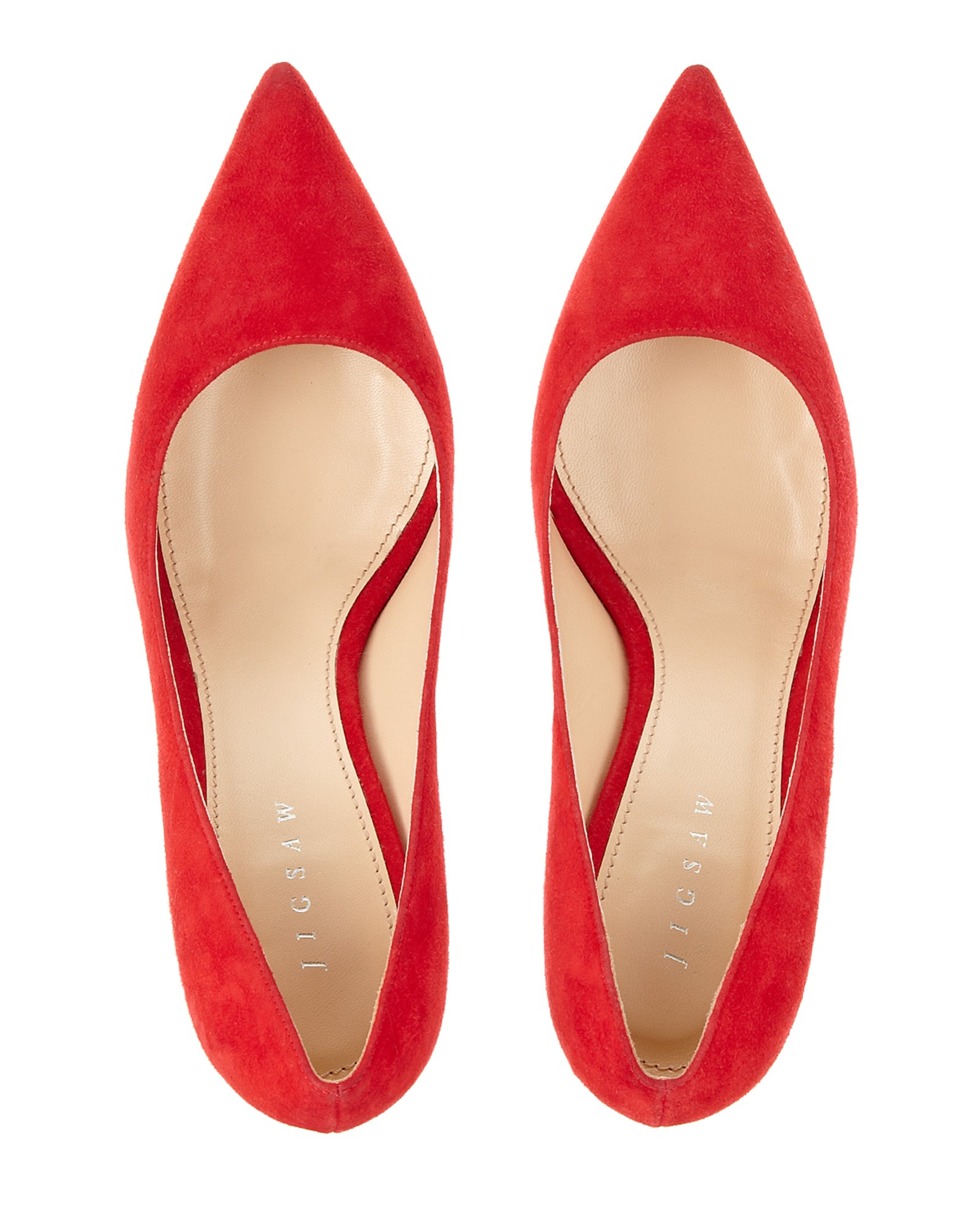 red suede court shoes