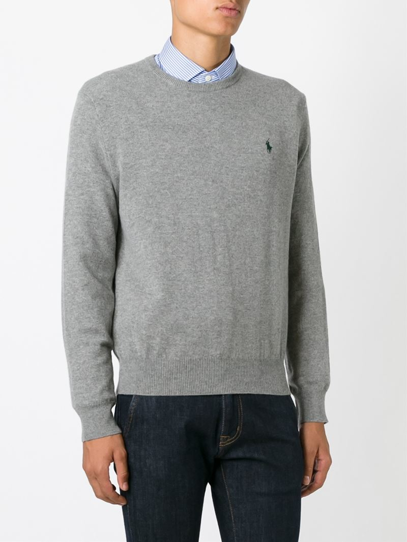 Polo Ralph Lauren Crew Neck Sweater In Grey (Gray) For Men - Lyst