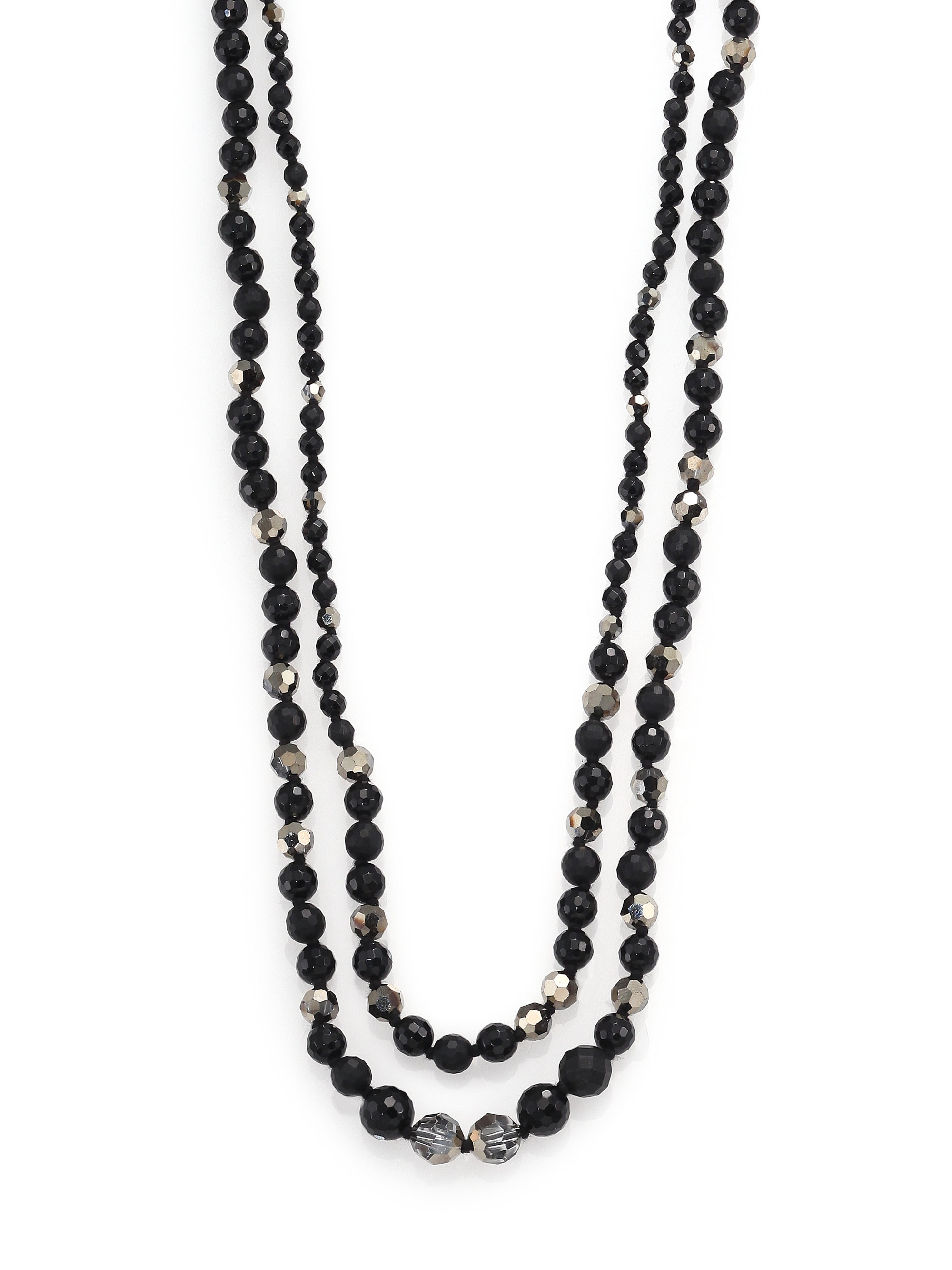 Chan Luu Black Onyx & Crystal Two-strand Beaded Necklace in Charcoal ...