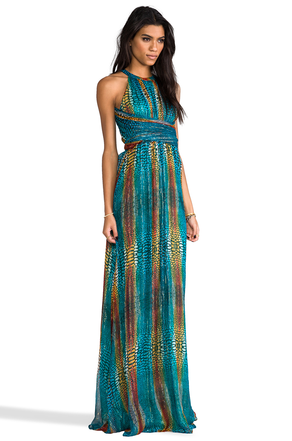 Issa Chiffon Metallic Maxi Dress in Turquoise in Blue - Lyst