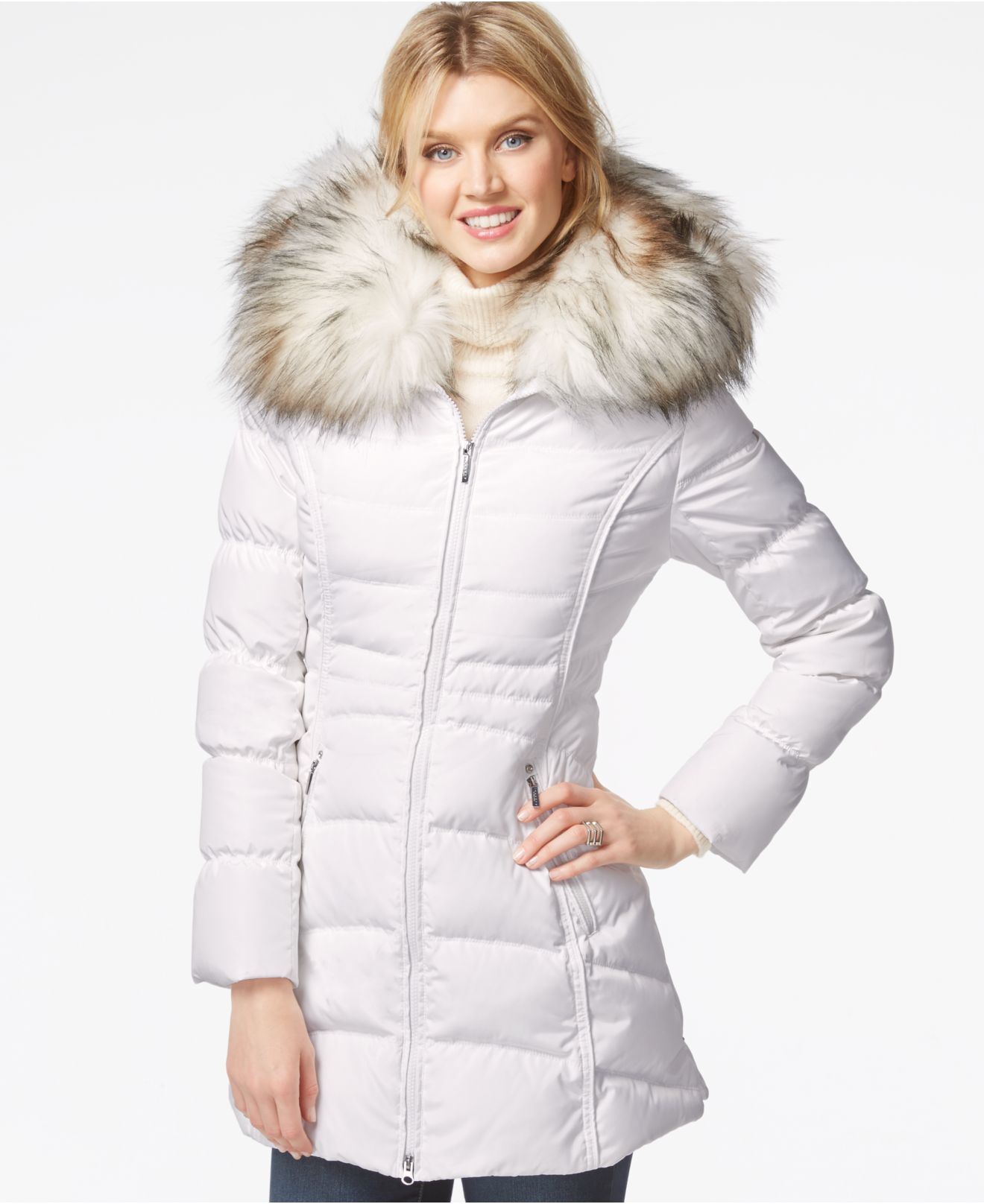 Laundry by shelli segal Faux-fur-hood Puffer Down Coat in White (Real ...