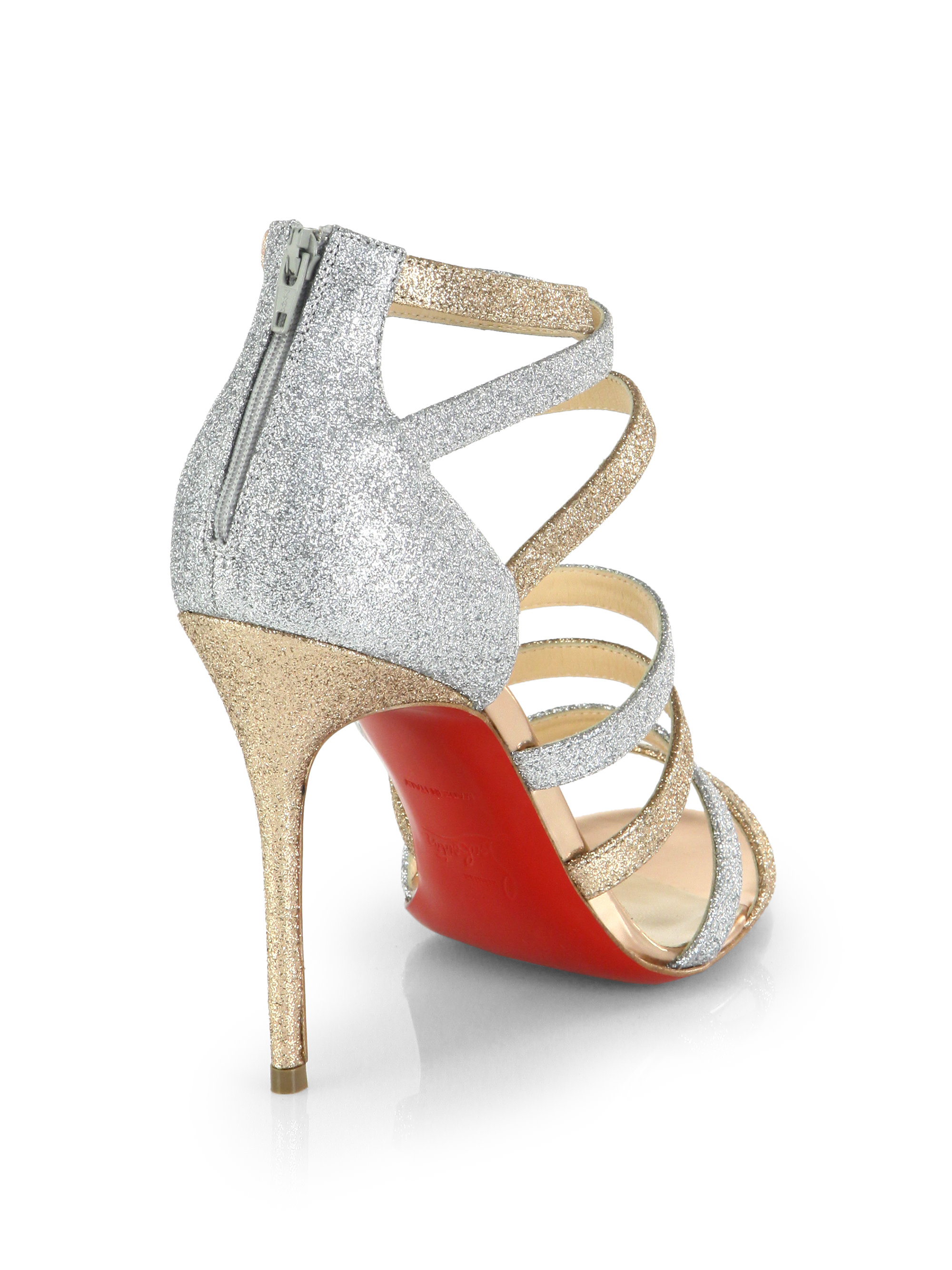 Christian Louboutin Marniere Strappy Glitter Sandals in Beige-Silver ...