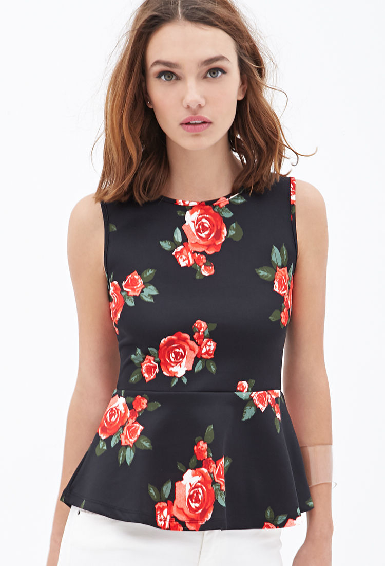 forever 21 print peplum top lyst forever 21 print peplum top lyst
