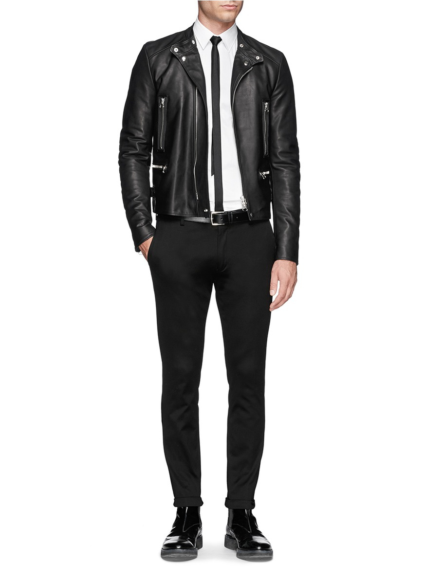 Men S Black Asymmetrical Zip Leather Biker Jacket